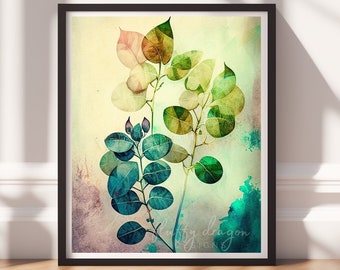 Botanical Art v4, Digital Download, Printable Art, Colorful Painting, Modern Prints, Leaves Decor, Abstract Painting