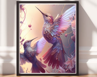 Bird Art Print Hummingbird Gift Printable Art Bird Lover Gift Colorful Wall Art Gift for Mom Living Room Wall Art Digital Prints