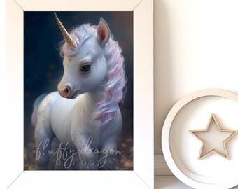 Whimsical Artwork - Cute Unicorn Art Print | Digital Download | Adorable Animal Decor for Kids' Rooms