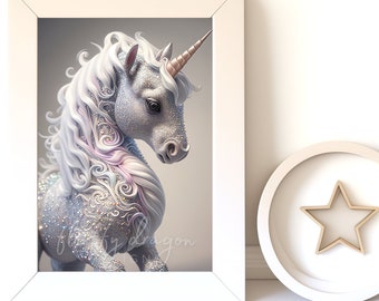 Whimsical Artwork - Cute Unicorn Art Print | Digital Download | Adorable Animal Decor for Kids' Rooms & Playrooms