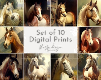 Set of 10 Equestrian Artwork | Digital Download Printable Horse Art for Farmhouse Wall Decor