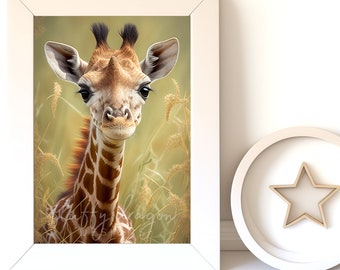 Digital Download |  Baby Giraffe v14 | Printable Art | Digital Print Wall Art | Art Print | Digital Painting | AI Art Print | Watercolor Art