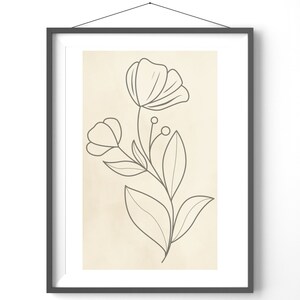 Floral Line Art Poster, Matte Vertical Posters, Abstract Wall Art,  Flower Print