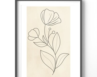 Floral Line Art Poster, Matte Vertical Posters, Abstract Wall Art,  Flower Print