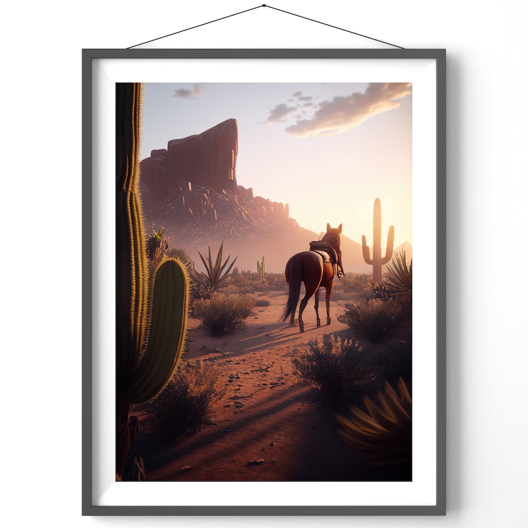 Wild West Cowboy Poster: Rustic Desert Landscape Wall Art - Etsy