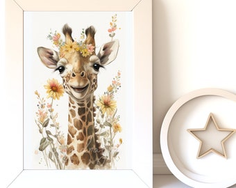 Digital Download |  Baby Giraffe v8 | Printable Art | Digital Print Wall Art | Art Print | Digital Painting | AI Art Print | Watercolor Art