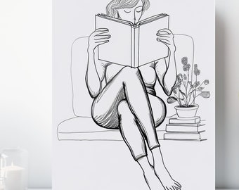 Bookish Canvas Wall Art, Wrapped Canvas, Line Art, Ready to Hang