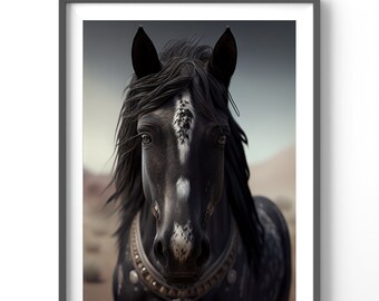 Spotted Horse Poster, Matte Vertical Posters, Equestrian Wall Art, Black and White Horse Print