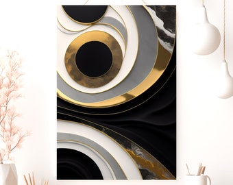 Black White Gold Abstract Poster, Matte Vertical Posters, Abstract Art Print