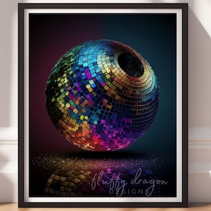 Disco Ball Digital Download | Kolorowy wydruk artystyczny tęczy do wystroju domu, dekoracji imprezowych i sztuki ściennej