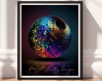 Digital Download | Rainbow Disco Ball, AI Art, Digital Art, Game Art, Game Printable, Game Decor, Printable Wall Art, Printable Art Prints