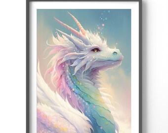 Dragon Poster, Matte Vertical Posters, Watercolor Wall Art, Fantasy Print