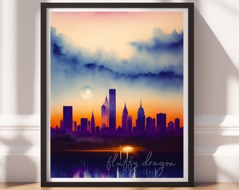 City Painting v9, Digital Download, Downloadable Prints, City Art Print, Colorful Painting, Living Room Wall Art
