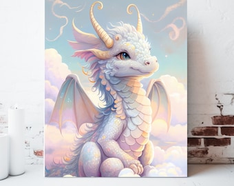 Dragon Canvas Wall Art, Wrapped Canvas, Whimsical Wall Art, Dragon Prints, Dragon Painting, Fantasy Artwork, Gamer Gifts, Ready to Hang