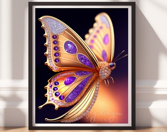 Digital Download |  Bejeweled Butterfly v8 | Printable Art | Digital Print Wall Art | Digital Wall Art | Digital Paintings | AI Art Prints