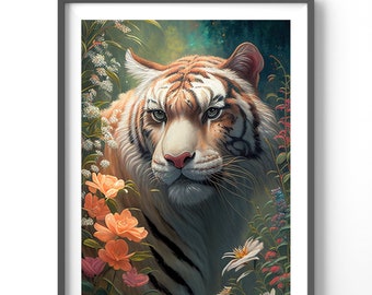 Tiger Dragon Poster, Matte Vertical Posters, Watercolor Wall Art, Animal Print