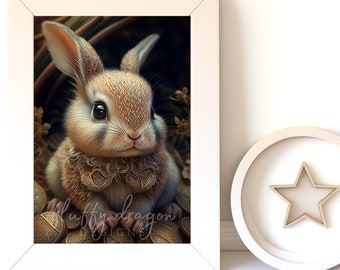 Nursery Animals, Baby Bunny v18, Digital Download, Nursery Prints, Woodland Decor, Printable Wall Art, Instant Print