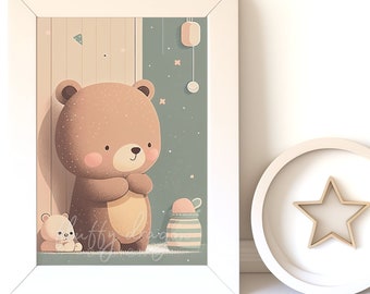Bear Cub Print - Nursery Wall Art, Cute Baby Animal Decor, Instant Download, Modern Kids Room Decoration, Printable Artwork