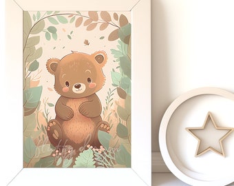 Digital Download |  Baby Bear v2 | Printable Art | Digital Print Wall Art | Art Print | Nursery Wall Art | AI Digital Print | Woodland Bear
