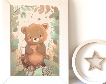 Bear Cub Print - Nursery Wall Art Decor, Cute Animal Instant Download for Kids Room, Printable Artwork, Baby Shower Gift Idea