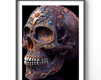 Sugar Skull Poster Wall Art | Matte Vertical Fantasy Print | Unique Home Decor for Skull Lovers & Art Enthusiasts