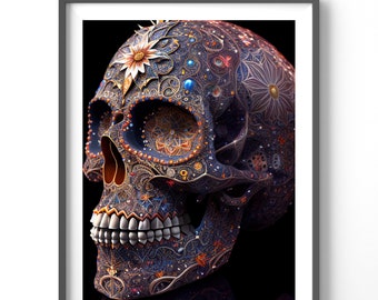 Sugar Skull Poster, Matte Vertical Posters,  Fantasy Wall Art, Skull Print