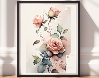 Watercolor Flowers v19, Digital Download, Floral Wall Art, Instant Print, Pastel Decor, Digital Prints