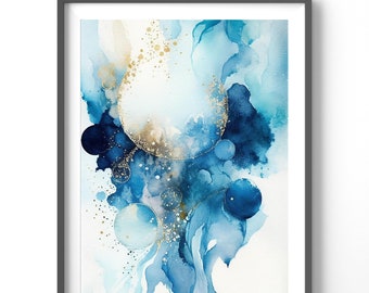 Blue Abstract Poster, Matte Vertical Posters,  Navy Wall Art, Contemporary Print