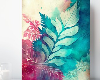 Botanical Watercolor Canvas Print, Wrapped Canvas, Abstract Nature Wall Art, Ready to Hang