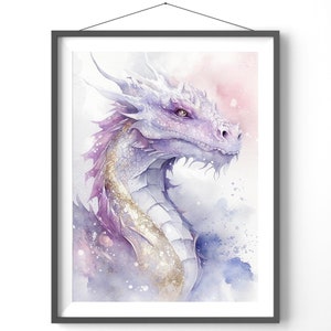 水彩画ポスター - ドラゴンの壁アート、ファンタジープリント、マットな縦型ポスター、ホームデコレーション、ユニークなドラゴンアート装飾