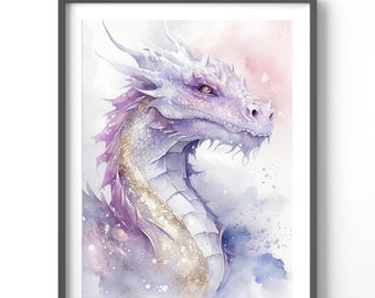 Dragon Watercolor Poster, Matte Vertical Posters, Dragon Wall Art, Fantasy Print