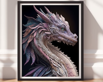 Dragon Print v4, Digital Painting Art, Printable Wall Art, Instant Download, Fantasy Decor, Gamer Gifts, Game Room