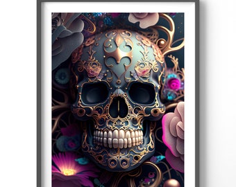 Sugar Skull Poster, Matte Vertical Posters,  Fantasy Wall Art, Skull Print