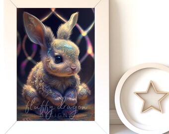 Bunny Wall Art - Cute Baby Animal Nursery Artwork, Digital Download Printable for Kids Room Decor