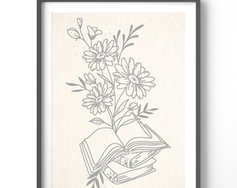 Bookish Line Art Poster, Matte Vertical Posters, Abstract Wall Art, Book Lover Print