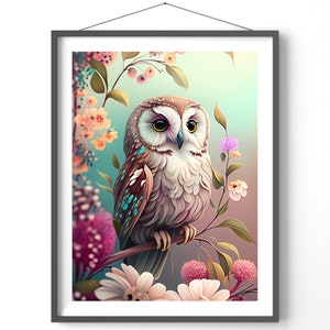 Garden Owl Poster, Matte Vertical Posters, Animal Wall Art, Owl Lover Print