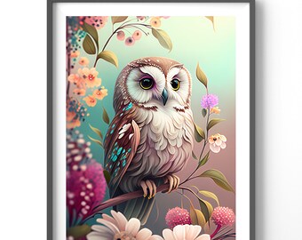 Garden Owl Poster, Matte Vertical Posters, Animal Wall Art, Owl Lover Print