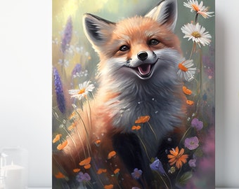 Baby Fox Canvas Print, Wrapped Canvas, Cute Animal Nursery Wall Art, Ready to Hang