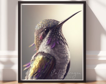 Bird Art: Colorful Hummingbird Digital Print | Instant Download Wall Decor for Nature Lovers