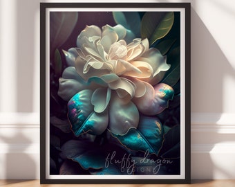 Dark Art, Flower Wall Print v19, Printable Art, Floral Prints, Digital Download, Dark Academia Decor, Black Painting
