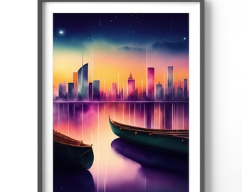 Watercolor Cityscape Poster, Matte Vertical Posters, Colorful City Wall Art