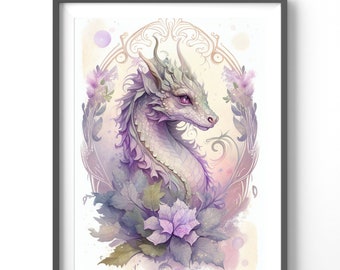 Dragon Poster, Matte Vertical Posters, Watercolor Wall Art, Fantasy Print