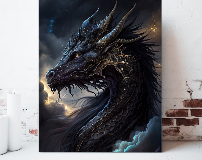 Featured listing image: Dragon Canvas Wall Art, Wrapped Canvas, Whimsical Wall Art, Dragon Prints, Dragon Painting, Fantasy Artwork, Gamer Gifts, Ready to Hang