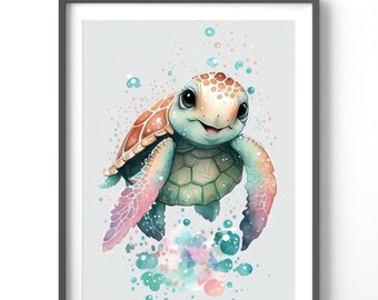 Sea Turtle Watercolor Poster, Matte Vertical Wall Art, Ocean Animal Print, Beach Decor for Coastal Home