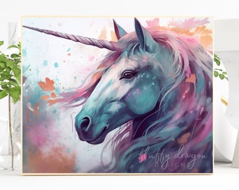 Unicorn Wall Art, Digital Download, Unique Decor, Colorful Art Print, Printable Decor, Nature Lovers Gift, Fantasy Painting, Art Print