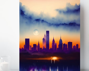 Watercolor Cityscape Canvas Print, Wrapped Canvas, Colorful Wall Art, Ready to Hang