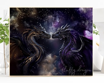 Dragons in Love Digital Art Print | Unique Wall Decor | Fantasy Artwork for Home & Office | Perfect Gift for Dragon Lovers