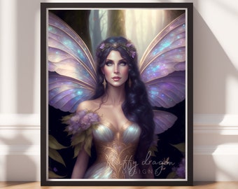 Forest Fairy v2, Digital Painting Art, Instant Download, Printable Decor, Fairy Art, Magical Decor, Instant Print