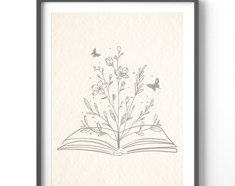 Bookish Line Art Poster, Matte Vertical Posters, Abstract Wall Art, Book Lover Print