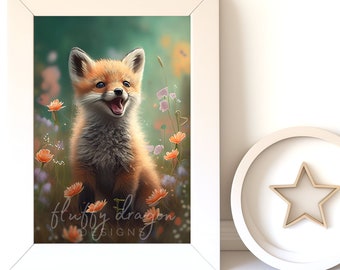 Digital Download |  Baby Fox v3 | Printable Art | Digital Prints Wall Art | Art Prints | Digital Painting | AI Art Print | Watercolor Art